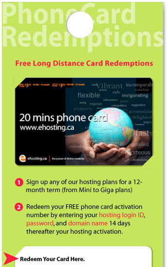 Free Long Distance Card Redemptions along with Web Hosting purchases